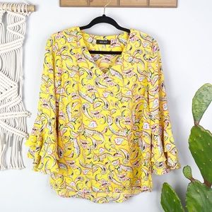 NINE WEST Yellow Floral Blouse with bell sleeves